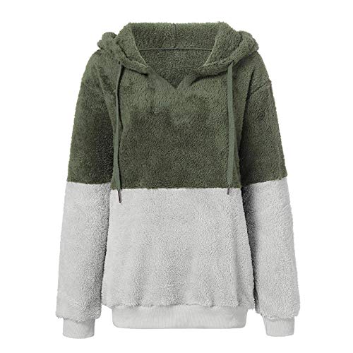 Mujer Caliente y Esponjoso Tops Chaqueta Suéter Abrigo Jersey Mujer Otoño-Invierno Talla Grande Hoodie Sudadera con Capucha riou (1-Verde, S)