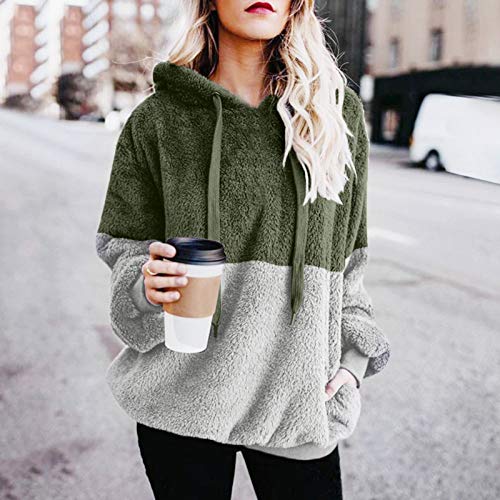 Mujer Caliente y Esponjoso Tops Chaqueta Suéter Abrigo Jersey Mujer Otoño-Invierno Talla Grande Hoodie Sudadera con Capucha riou (1-Verde, S)