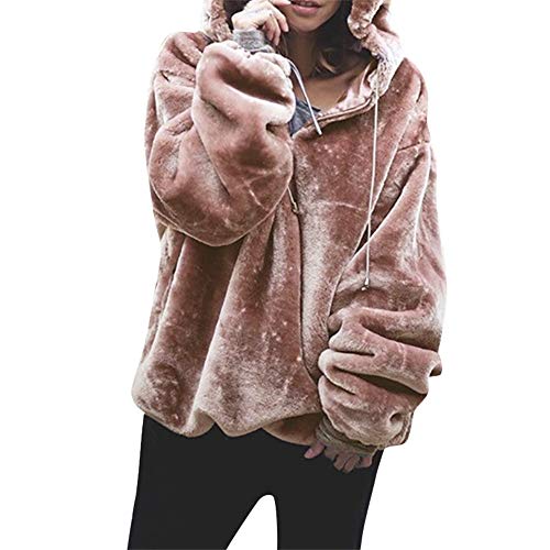Mujer Caliente y Esponjoso Tops Chaqueta Suéter Abrigo Jersey Mujer Otoño-Invierno Talla Grande Hoodie Sudadera con Capucha riou (Rosa, M)