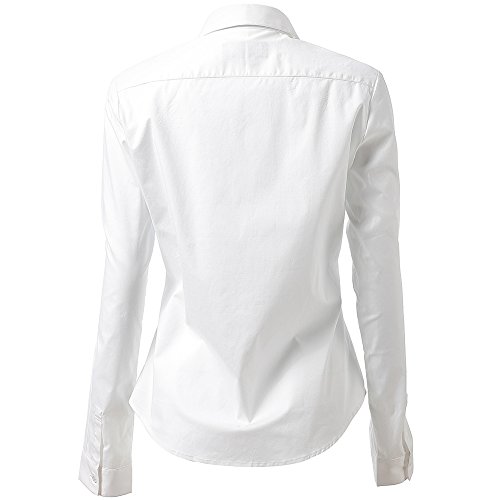 Mujer Camisa Básica de Algodón - Camisa Blusa Casual de Algodón de Manga Larga Informal con Cierre de Botón Delgado Formal, Ideal para Oficina/Trabajo/Entrevista (EU34, Blanco)