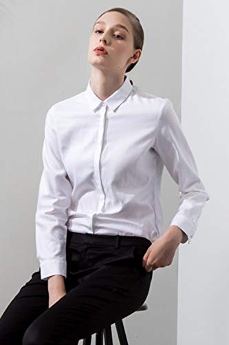 Mujer Camisa Básica de Algodón - Camisa Blusa Casual de Algodón de Manga Larga Informal con Cierre de Botón Delgado Formal, Ideal para Oficina/Trabajo/Entrevista (EU34, Blanco)