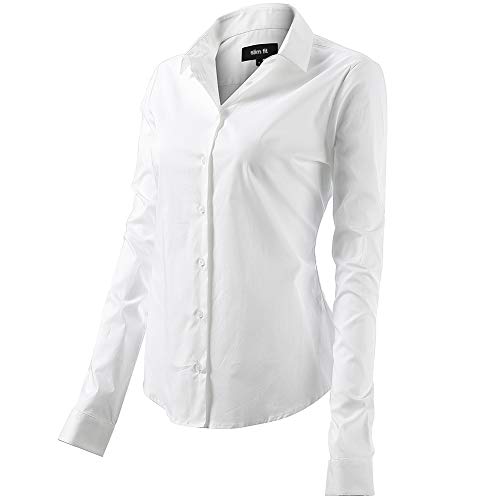 Mujer Camisa Básica de Algodón - Camisa Blusa Casual de Algodón de Manga Larga Informal con Cierre de Botón Delgado Formal, Ideal para Oficina/Trabajo/Entrevista (EU34, Blanco)