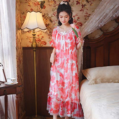 Mujer Camisón,Camisón Suelto Suave Ropa De Casa Elegante Estampado De Hilo De Red De Verano Mangas Cortas Camisa De Dormir Camisón Transpirable Elástico Ropa De Dormir Informal Ropa De Dormir Ca