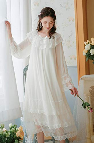 Mujer Camisón,Camisón Suelto Suave Ropa De Casa Hilo De Red De Encaje Transparente Princesa Mangas Largas Camisa De Dormir Camisón Transpirable Elástico Ropa De Dormir Informal Ropa De Dormir Ca