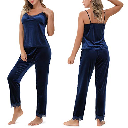 Mujer Camisones Conjunto de Pijama de Encaje Sexy Elegante Ropa de Interior Dormir Pijamas para Mujer Familias para Todas Las Estaciones Camisones (Azul Oscuro 2, M)