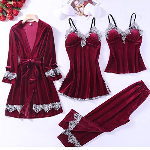 Mujer Camisones Conjunto de Pijama de Encaje Sexy Elegante Ropa de Interior Dormir Pijamas para Mujer Familias para Todas Las Estaciones Camisones (Rojo Oscuro 2, L)