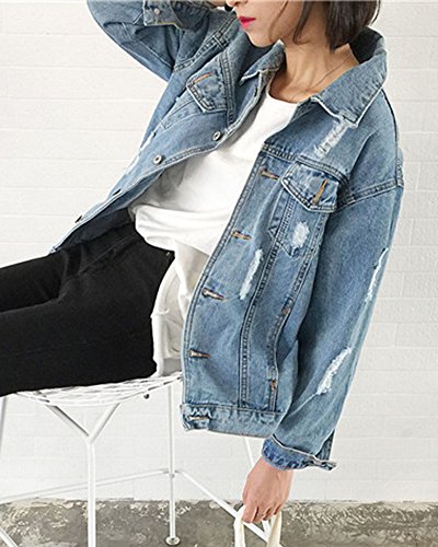 Mujer Casual Frayed Chaqueta con Bolsillos De Manga Larga Cazadora Vaquera M