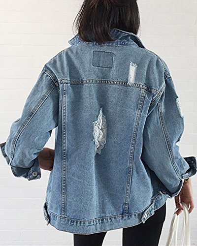 Mujer Casual Frayed Chaqueta con Bolsillos De Manga Larga Cazadora Vaquera M