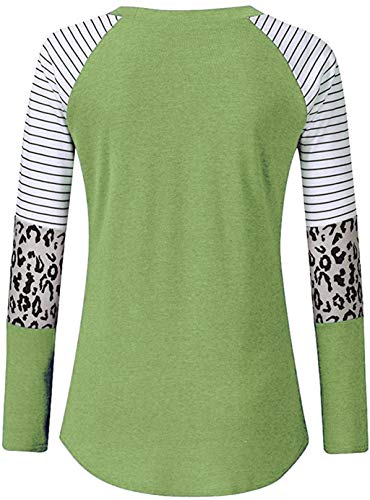Mujer Casual Suelto Jersey Suéter Pullover Camiseta a Rayas Sudadera con Manga Larga Jerséis T-Shirt tee Túnica Tops Verde Claro L
