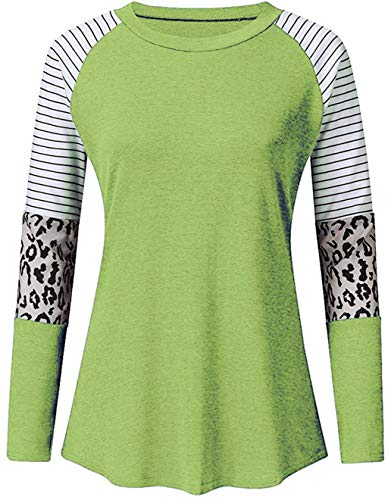 Mujer Casual Suelto Jersey Suéter Pullover Camiseta a Rayas Sudadera con Manga Larga Jerséis T-Shirt tee Túnica Tops Verde Claro L