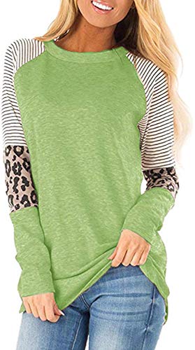 Mujer Casual Suelto Jersey Suéter Pullover Camiseta a Rayas Sudadera con Manga Larga Jerséis T-Shirt tee Túnica Tops Verde Claro L