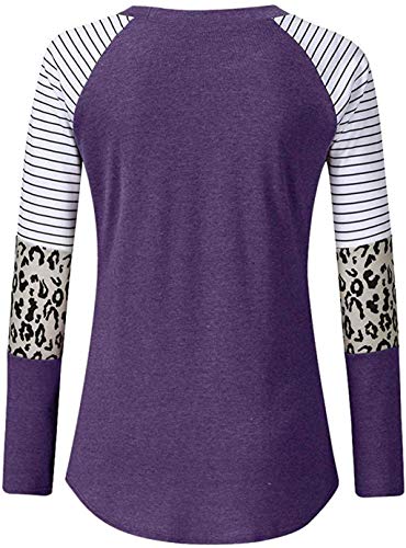 Mujer Casual Suelto Jersey Suéter Pullover Camiseta a Rayas Sudadera con Manga Larga Jerséis T-Shirt tee Túnica Tops Viola XXL