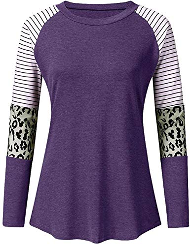 Mujer Casual Suelto Jersey Suéter Pullover Camiseta a Rayas Sudadera con Manga Larga Jerséis T-Shirt tee Túnica Tops Viola XXL