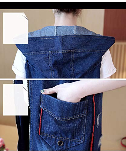 Mujer Chaleco de Mezclilla Denim Jacket Suelto Sin Mangas Chaqueta Jeans Larga Cárdigan Azul L