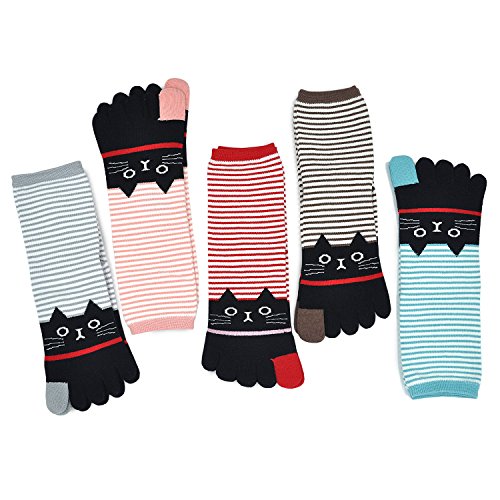 Mujer cinco calcetines de los dedos, Algod¨®n Calcetines de Animales Lindos para Mujer Calcetines de Divertidos Ocasionales, 5 pares
