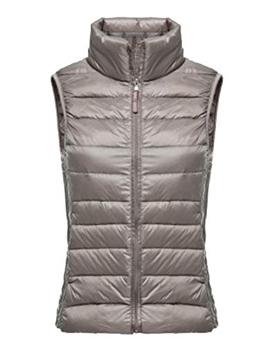 Mujer Collar de pie Chaleco Portátil de Plumón Ligero Acolchado Invierno Cálido Sin Mangas Abajo Chaqueta L Caqui