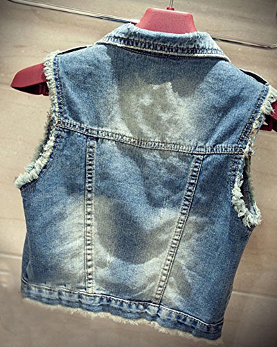 Mujer Corto Casual Solapa Chaleco Vaquero Sin Manga Chaqueta Vaquera Azul M