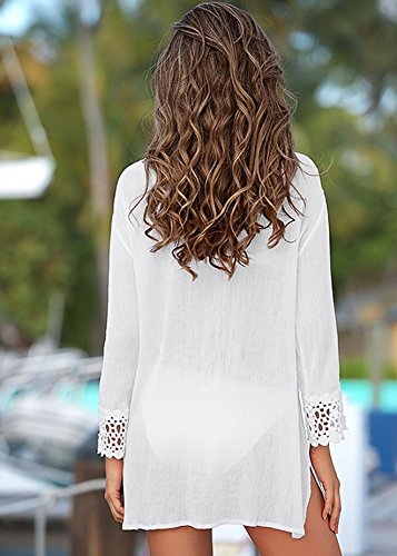 Mujer de Manga Larga con Cuello en V Ropa de Playa Traje de baño Bikini Cubierta Ups Vestidos