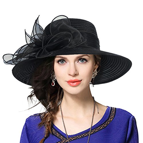 Mujer Derby Church Baptism Dress Tea Party Sombreros de Boda (Negro)