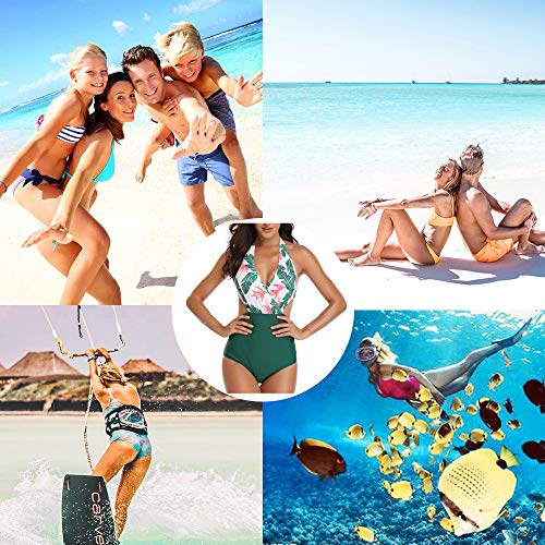 Mujer Halter Trajes de Baño Una Pieza V-Cuello Push-up Monokini Push-up Acolchado Bikini(Verde L)