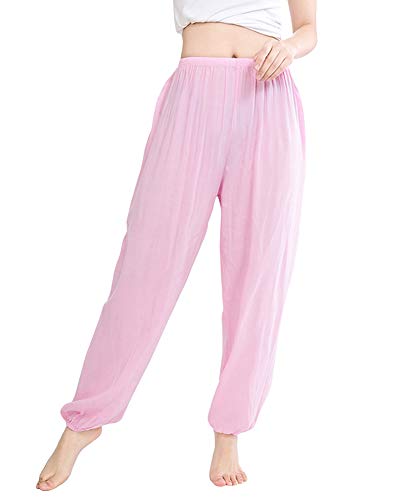 Mujer Harén Pantalones Cintura Elástica Holgados Playa Ropa De Dormir Pink/M