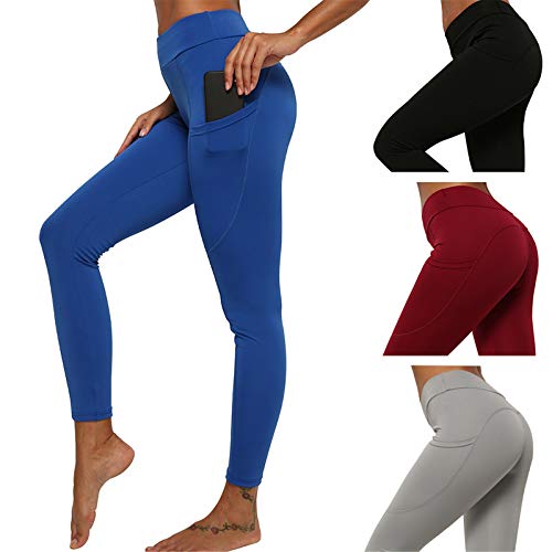 Mujer Leggins Cintura Alta Pantalones de Yoga Fitness Medias Push Up Pantalones Deportivos con Bolsillos Pantalones Ajustados Elásticos XL Xbao