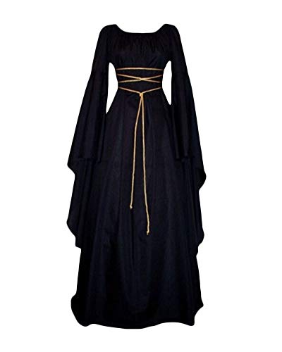 Mujer Mangas Largas Cuello Redondo Vestido Medieval De Señora Largo Vestido Renacimiento Gótico Vestido Negro M