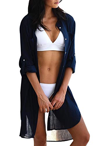 Mujer Mini Ropa de Playa Piscina Transparente Bikini Cover Up Traje de Baño Vestir Camisolas y Pareos Vestido Asimetrico Tallas Grandes Kaftan Corto Camisas con Botones Beachdress Bikini Cover Up