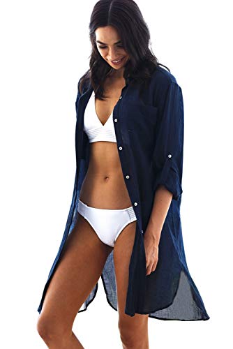 Mujer Mini Ropa de Playa Piscina Transparente Bikini Cover Up Traje de Baño Vestir Camisolas y Pareos Vestido Asimetrico Tallas Grandes Kaftan Corto Camisas con Botones Beachdress Bikini Cover Up