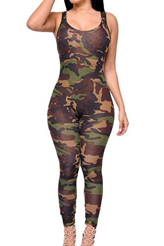 Mujer Mono Largos Moda Vintage Elegantes Monos Festival Camuflaje de Moda Sin Mangas Cuello Redondo Elásticos Skinny Deportiva Fitness Entrenamiento Overall Playsuit Verano