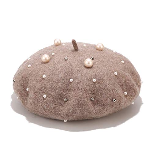 Mujer Niña Boina Artista Francés Cálido   Invierno Gorro Gorro Elegante Dama Rebordear Boinas Elegantes Vintage Lisos Sombreros Beige