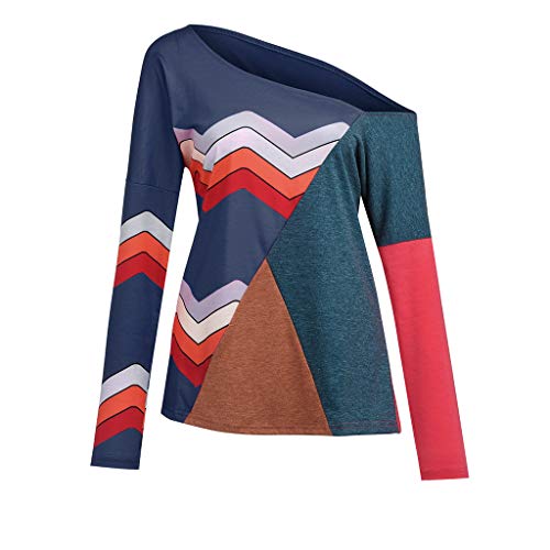 Mujer Polyester Ajustado Blusa Moda Patchwork Casual para Mujer Color Block O-Neck Manga Larga Camiseta Tops Otoño e Invierno Tallas Grandes riou