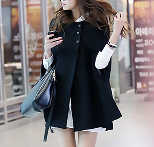 Mujer Poncho Elegante Otoño Invierno Abrigados Vintage Capas Manto Modernas Casual Anchas Batwing con Botón Fiesta Chal Niña Moda Juveniles Negros Parkas Abrigos De Paño Ponchos