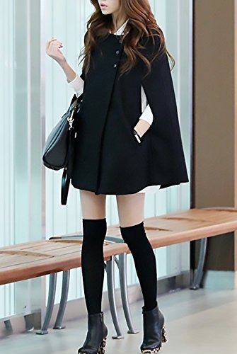 Mujer Poncho Elegante Otoño Invierno Abrigados Vintage Capas Manto Modernas Casual Anchas Batwing con Botón Fiesta Chal Niña Moda Juveniles Negros Parkas Abrigos De Paño Ponchos