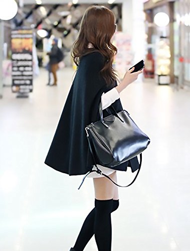 Mujer Poncho Elegante Otoño Invierno Abrigados Vintage Capas Manto Modernas Casual Anchas Batwing con Botón Fiesta Chal Niña Moda Juveniles Negros Parkas Abrigos De Paño Ponchos