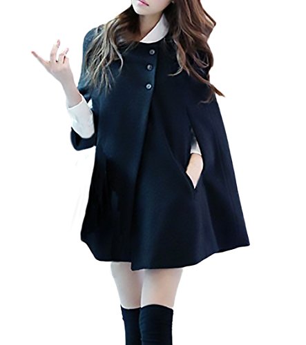 Mujer Poncho Elegante Otoño Invierno Abrigados Vintage Capas Manto Modernas Casual Anchas Batwing con Botón Fiesta Chal Niña Moda Juveniles Negros Parkas Abrigos De Paño Ponchos