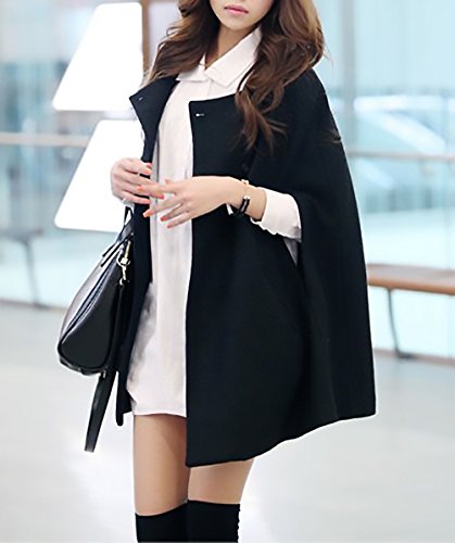 Mujer Poncho Elegante Otoño Invierno Abrigados Vintage Capas Manto Modernas Casual Anchas Batwing con Botón Fiesta Chal Niña Moda Juveniles Negros Parkas Abrigos De Paño Ponchos