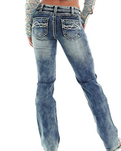 Mujer Rectos Vaqueros Anchos Push Up Boyfriend Jeans Retro Rotos Elasticos Pantalones Azul Oscuro M