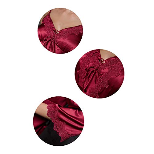 Mujer Ropa de dormir Set batas de casa con escote de seda 2 piezas para Mujer Noche