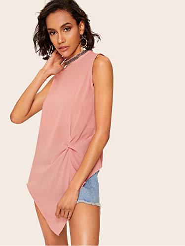 Mujer Sin Mangas Blusas Tops Elegante Moda Irregular Camisas Chalecos Anchos Classic Tendencia Camisa Camiseta De Tirantes Abalorios (Rosa,S)