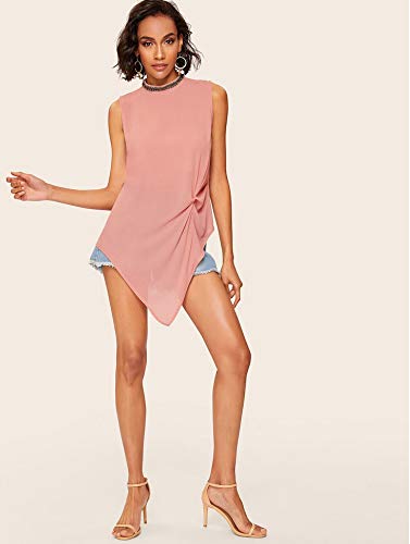 Mujer Sin Mangas Blusas Tops Elegante Moda Irregular Camisas Chalecos Anchos Classic Tendencia Camisa Camiseta De Tirantes Abalorios (Rosa,S)