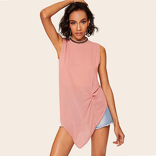 Mujer Sin Mangas Blusas Tops Elegante Moda Irregular Camisas Chalecos Anchos Classic Tendencia Camisa Camiseta De Tirantes Abalorios (Rosa,S)