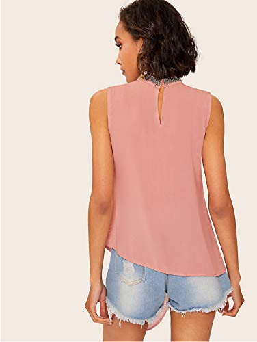 Mujer Sin Mangas Blusas Tops Elegante Moda Irregular Camisas Chalecos Anchos Classic Tendencia Camisa Camiseta De Tirantes Abalorios (Rosa,S)