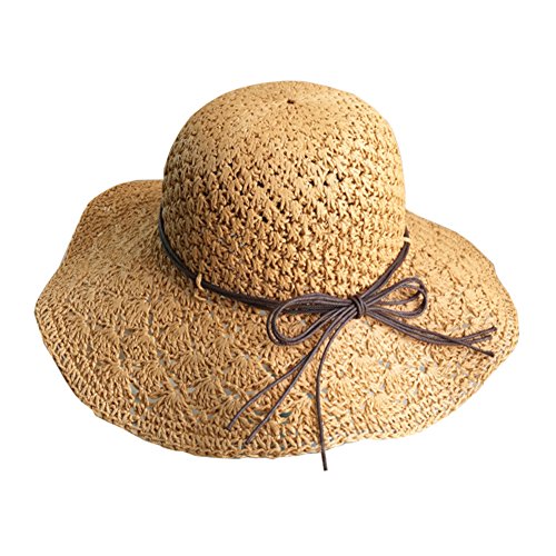 Mujer Sombreros De Paja Playa Borde Grande Ancho Cap Sombrero Protector Solar De Verano para Vacación Café Ligero1