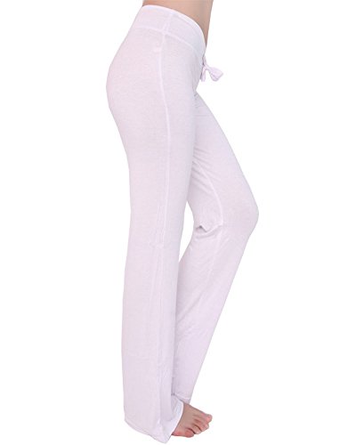 Mujer Suave Largo Pantalones/Leggings Loose Fit para Yoga O Pilates Blanco L