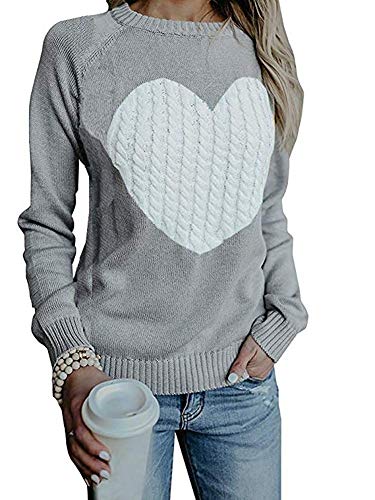 Mujer sudaderas Básico Punto Suéter de Moda O-Cuello Otoño Invierno Oversize Jerseys Blusas Abrigo Tops (Small, Gris)