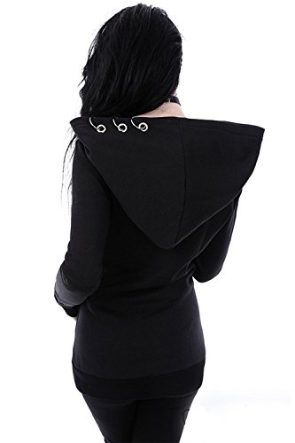 Mujer Sudaderas con Capucha Cremallera Manga Larga Punk Chaqueta Abrigo Top Black XXL