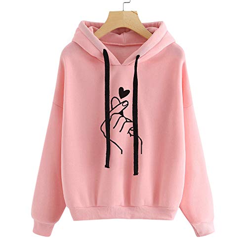 Mujer Sudaderas con Capucha de Manga Larga para Adolescentes Chicas Niña - Planeta Imprimir (Mano Corazon Imprimiendo~Rosa, Small)