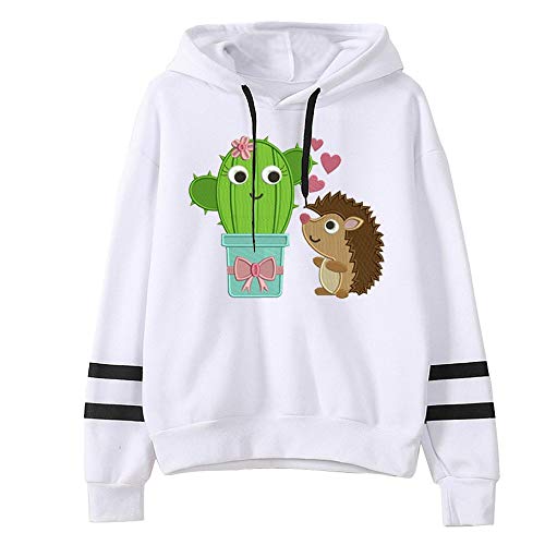 Mujer Sudaderas con Capucha Ocio Deportivo Sudadera de Manga Larga Estampada para Mujer Cactus y Erizo Jersey de Dibujos Animados Sudaderas Adolescentes Chicas niña Tumblr Pullover