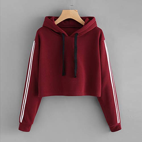 Mujer Sudaderas Cortas, K-Youth 2018 Rebajas Otoño Invierno Ropa Moda Rayas Sudaderas con Capucha Manga Larga Sudaderas Tumblr Mujer Blusa Tops(Vino Rojo, S)